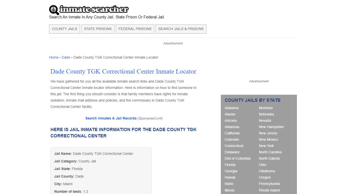 Dade County TGK Correctional Center Inmate Locator - Inmate Searcher